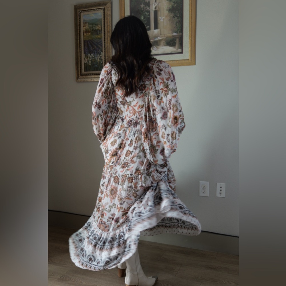 Anthropologie V-Neck Long-Sleeve Floral Tiered Maxi Dress - Picture 2 of 6